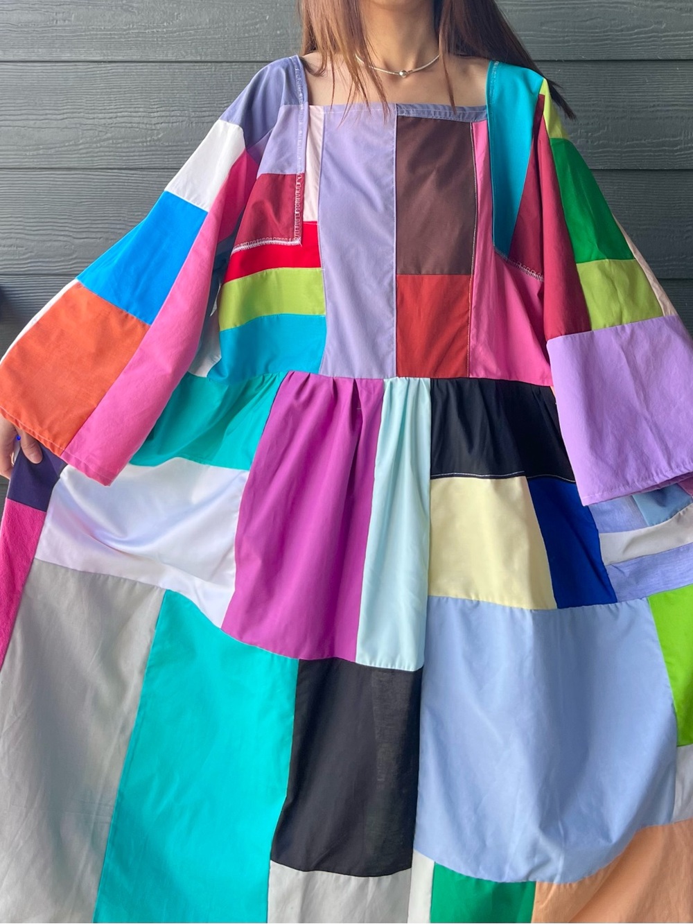 Handmade Quilted Patchwork Colorblock Dress SKU 06151